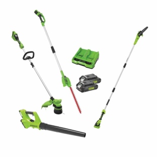 ערכת גינון מקצועית SWIFT&STRONG משלבת ארבעה כלי עבודה מתקדמים: חרמש Brushless 33 ס"מ, מסור גבהים 8",