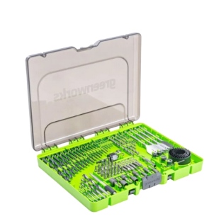 סט 90 אביזרים מקצועי GREENWORKS דגם 99499 - מקדחים, ביטים, מקדחי כוס ואביזרי קידוח והברגה בתיק נשיאה