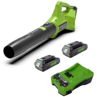 מפוח עלים GREENWORKS GEN2 24V דגם 99506-11 עם שתי סוללות 2 אמפר ומטען מהיר, מהירות אוויר 145 קמ"ש וס
