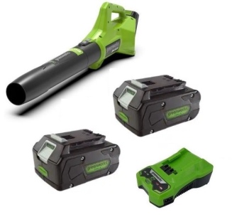 מפוח עלים GREENWORKS GEN2 24V דגם 99506-12 עם שתי סוללות 4 אמפר ומטען, מהירות אוויר 145 קמ"ש, לתחזוק