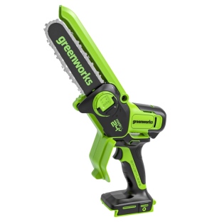 מסור שרשרת מיני GREENWORKS 24V Brushless דגם 99543-1 עם להב 10 ס"מ ומשקל קל 3.4 ק"ג לגיזום מדויק וקל