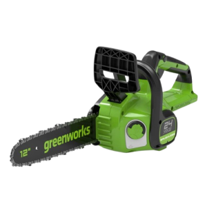 מסור שרשרת GREENWORKS 24V דגם GD24CS30 עם מנוע Brushless, להב 30 ס"מ, משקל 2.6 ק"ג ומערכת שימון אוטו
