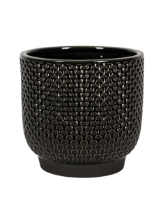 עציץ קרמיקה סדה משובץ שחור - 14 ס"מ - 384110