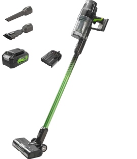 שואב אבק נטען GREENWORKS 24V דגם 99780-1-2 עם מנוע 500W, כוח יניקה 170AW, סוללת 4 אמפר ומטען מיקרו.