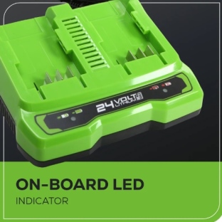 מטען מהיר כפול GREENWORKS 24V 4A דגם 99594-1 עם שני תאי טעינה עצמאיים לטעינה מהירה במקביל של סוללות