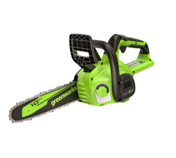מסור שרשרת נטען GREENWORKS 24V דגם 99701-2 עם להב OREGON 10 אינץ', שתי סוללות 2 אמפר ומטען מהיר, מיו