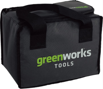 תיק נשיאה מקצועי GREENWORKS דגם 99581-1 בצבע שחור-אפור עם לוגו ירוק, מידות 36x26x21 ס"מ, בעל מבנה קש