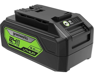 סוללת ליתיום GREENWORKS 24V 5.0Ah דגם 99588-1 עם יציאת USB מובנית, מחוון טעינה דיגיטלי ותאימות ל-125