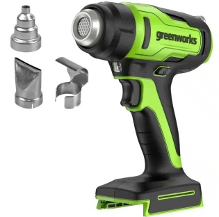 אקדח חום נטען GREENWORKS 24V דגם 99630 עם חימום מהיר ל-500 מעלות, נעילת הדק בטיחותית, תאורת LED ווו