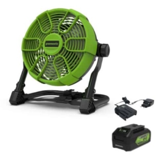 מאוורר קמפינג נטען GREENWORKS 99634-2 עם סוללת 24V 4 אמפר, 5 מהירויות וסיבוב 360 מעלות לשימוש עד 16