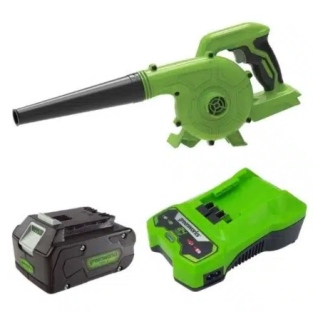 מפוח שואב גורס GREENWORKS 24V דגם 99706-8 עם סוללת 4 אמפר ומטען מהיר, מכשיר קומפקטי במשקל 1.1 ק"ג למ