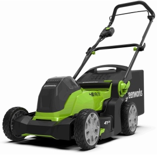 מכסחת דשא נטענת GREENWORKS 48V דגם 99722 עם שתי סוללות 2 אמפר ומטען כפול, גוף פולימר ירוק, רוחב כיסו