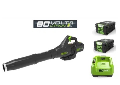 מפוח עלים נטען GREENWORKS 80V PRO דגם 99753 עם מנוע Brushless, מהירות 233 קמ"ש, נפח אוויר 986 מ"ק/שע
